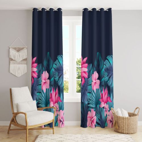 Nexiyo Digital Printed Black Floral Polyester Curtains, Length : 9 Feet