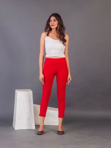 Plain 95% Cotton & 5% 4-way Lycra Pocket Style Red Straight Pant