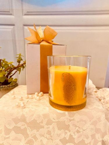Soy Wax Mogra Ambi Motif Candle, For Lighting, Decoration, Gifting, Speciality : Smokeless, Attractive Pattern