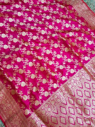 Net Unstitched Pink Katan Banarasi Saree, Speciality : Dry Cleaning