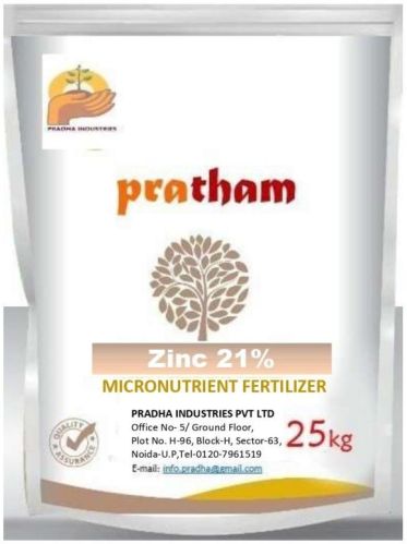 Pratham Zinc 21% Micronutrient Fertilizer, For Agriculture Use, Packaging Type : Plastic Bag