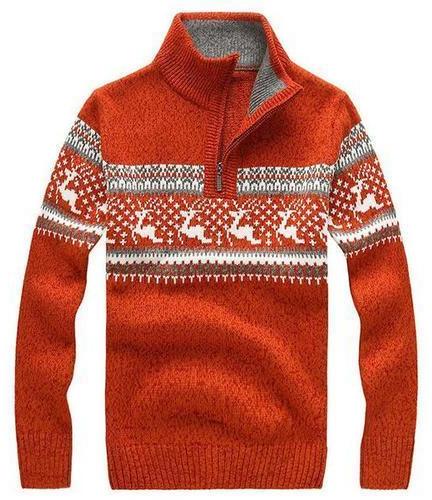 Full Sleeves Printed Mens Stand Collar Sweater, Style : Non Zipper