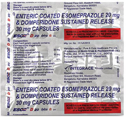 Esoz D 20mg Capsule, Packaging Type : Box