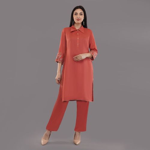 Ladies Light Brown Rayon Fabric Kurti Set