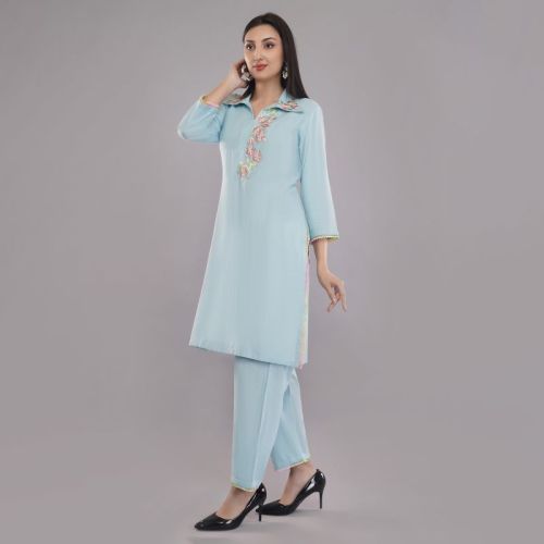 Rayon Blue Kurti Pant Set, Gender : Female