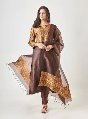 Ladies Brown Silk Salwar Suit With Dupatta