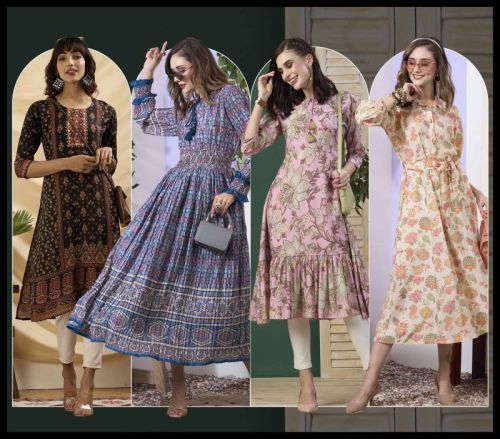 Ladies Green Synthetic Kurti, Size : M, XL