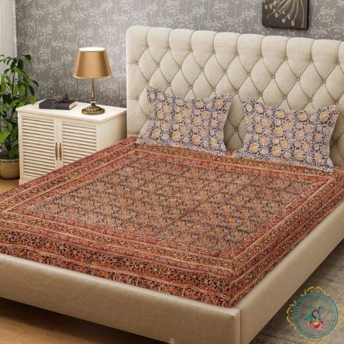 DKB003 Kalamkari Block Printed Cotton Double Bed Sheet