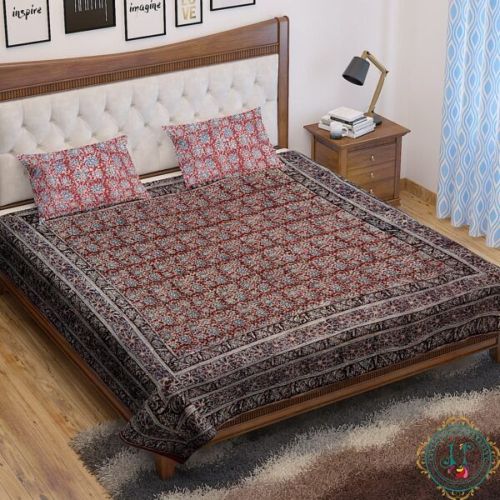 DKB006 Kalamkari Block Printed Cotton Double Bed Sheet