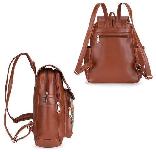 Brown Plain Ladies Travel Leather Backpack, Style : Modern