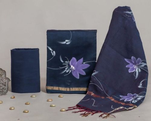 Chanderi Three Piece Suit Set, Occasion : Festival Wear