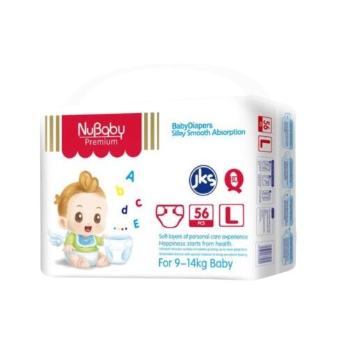 Nubaby Diapers, Large (l), 76 Count, 9-14 Kg Jumbo Up To 12 Hours Absorption, Leakage Protection, D