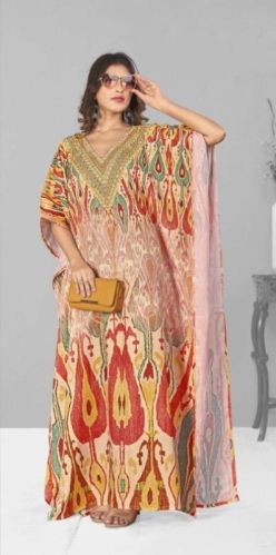 AGCJK400 Long Digital Printed Kaftan Kurti, Size : Free Size (Fits Upto 3XL), Fitting Belt Inside