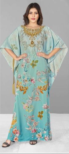 AGCJK402 Long Digital Printed Kaftan Kurti, Size : Free Size (Fits Upto 3XL), Fitting Belt Inside