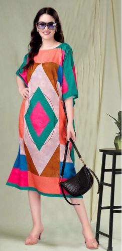 Agcjk455 3/4 Sleeves Digital Printed Kaftan Kurti