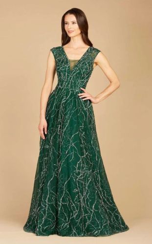 Dark Green V Neck Short Sleeve Partywear Ball Gown