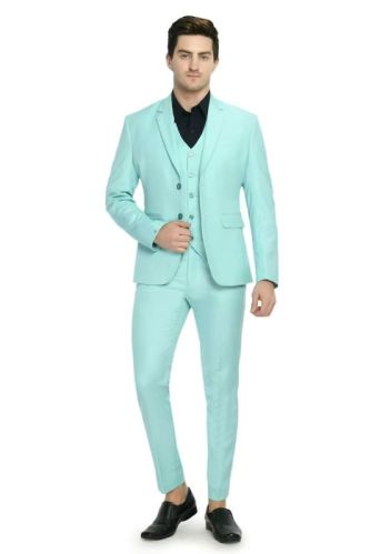 Light Green Wedding Wear Mens Three Piece Coat Pant