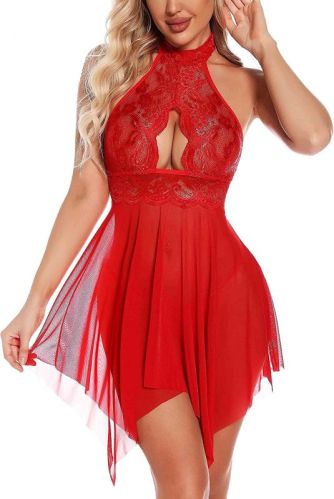 Red Satin Baby Doll Lingerie