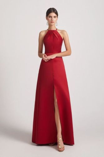 Red Satin Halter Neckline Partywear Gown, Feature : Anti Wrinkle, Attractive Designs, Comfortable