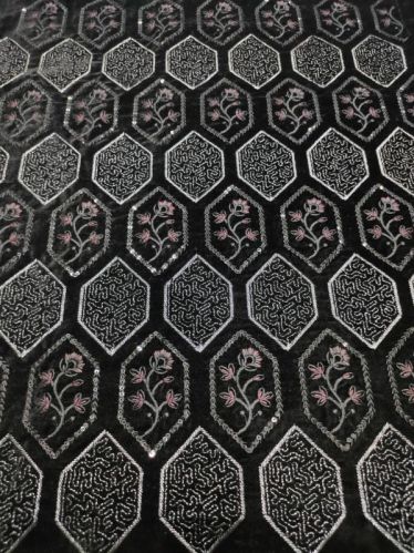 Multicolor Garfab India Velvet 9000 a-342 Embroidered Georgette Fabric, For Garments, Style : Valvet