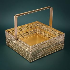 Golden Rectangle 10x10x4 Inch Iron Basket, For Gifting Purpose, Technics : Hand Made