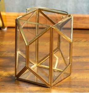 Iron Glass Candle Jar, Color : Golden