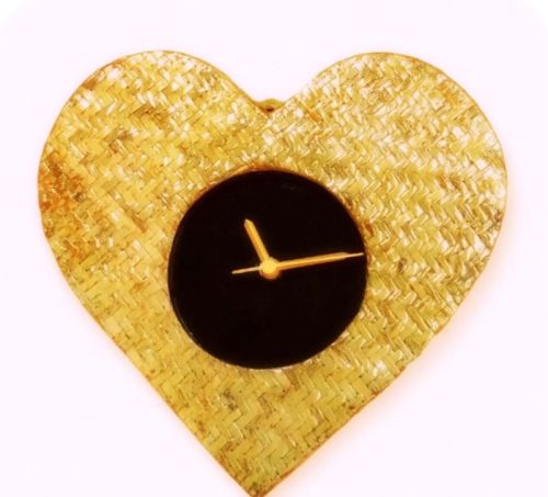 Brown Bengal Art Heart Shape Clock, For Home, Office, Decoration, Display Type : Analog