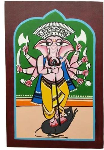 Multicolor Rectangular Canvas Ganesha Wall Painting, For Home Decoration, Packaging Type : Carton Box