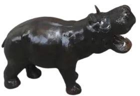 Brown Polished Carved Handmade Leather Hippo Showpiece, For Home Decor, Style : Antique