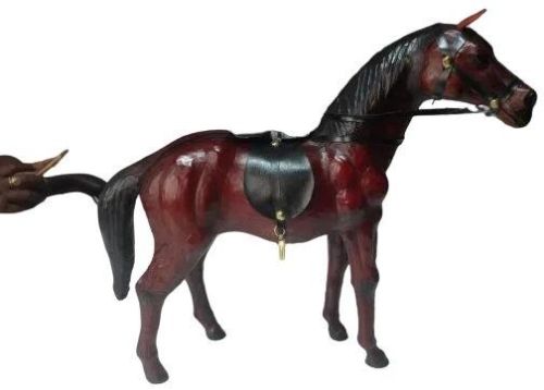 Brown Polished Carved Handmade Leather Horse Showpiece, For Home Decor, Style : Antique