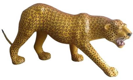 Yellow Polished Carved Handmade Leather Tiger Showpiece, For Home Decor, Style : Antique