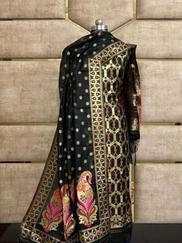 Ladies Black Handloom Pure Banarasi Suit, Occasion : Festival Wear, Party Wear