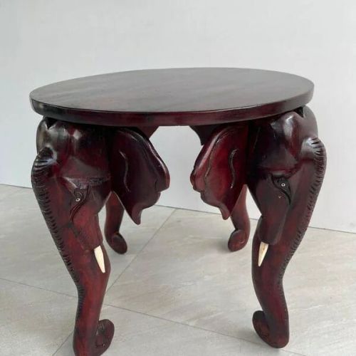 Polished Carved Round Wooden Table, Color : Brown