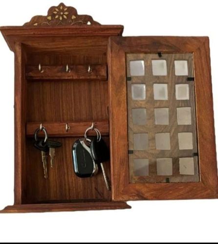 Brown Rectangular Wooden Key Holder Box