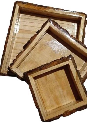 Brown Glossy Wooden Square Tray Set, For Hotels, Restaurants, Feature : Shiny Look, Light Weight