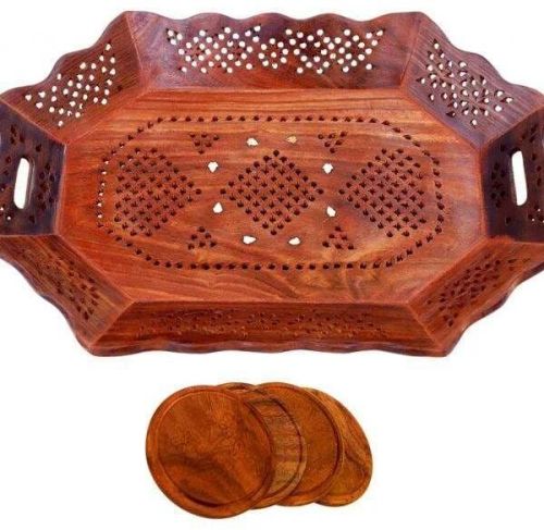 Wooden Tray & Coaster Set, For Homes, Hotels, Feature : Unmatched Quality, High Quality, Durable