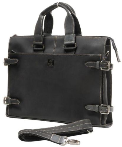 Rustic Roots Plain Black Leather Laptop Bag, Gender : Male