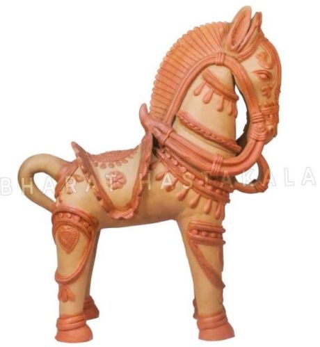 Brown Terracotta Horse Statue, For Interior Decor, Packaging Type : Thermocol Box