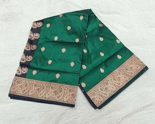 Green Pure Banarasi Silk Saree, Saree Length : 5.5 M (separate Blouse Piece)