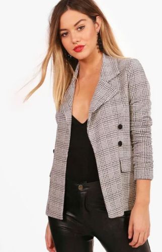 Grey Checked Cotton Ladies Fancy Blazer, Sleeve Type : Full Sleeves