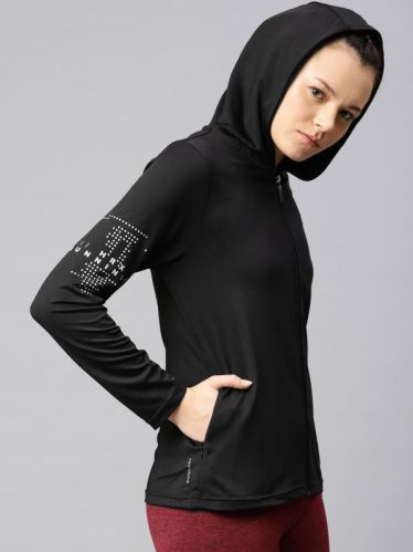 Black Poly Cotton Ladies Sports Hoodies, Sleeves Type : Full Sleeve