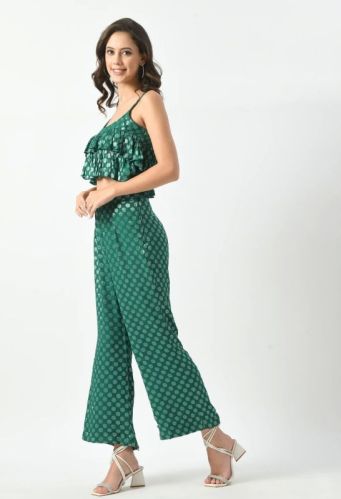 Green Georgette Printed Co-Ord Set, Size : Small