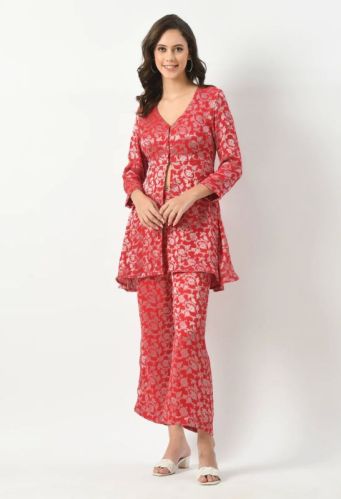 Ravishing Red Indo Western Co-Ord Set, Fit Type : Regular