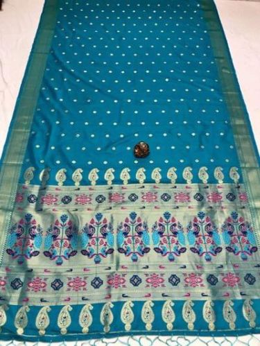Weaving Unstitched Banarasi Lichi Soft Silk Ladies Paithani Saree, Saree Length : 6.5 Meter