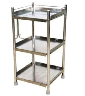 Rectangular Stainless Steel Plain Polished Bedside Table, For Hospital, Color : Grey