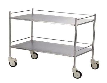 Grey Polished Stainless Steel Double Shelf Instrument Trolley, For Hospital