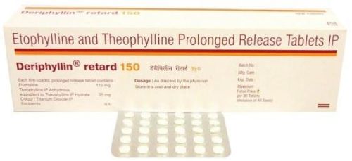 Deriphyllin Retard 150 Mg Tablets, Packaging Type : Strips