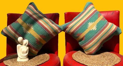 Hand Painted Square Printed Multicolor Knitted Cushion Cover, For Sofa