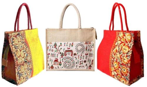 Multicolor Rectangular Loop Handle Printed Kalamkari Bag, For Shopping