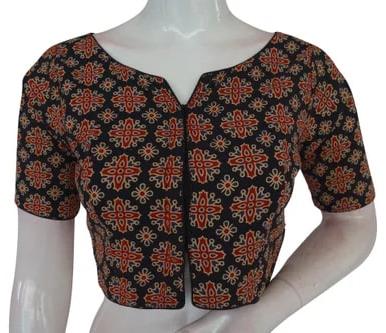 Multicolor Half Sleeve Ajrakh Printed Cotton Blouse, Technics : Machine Made
